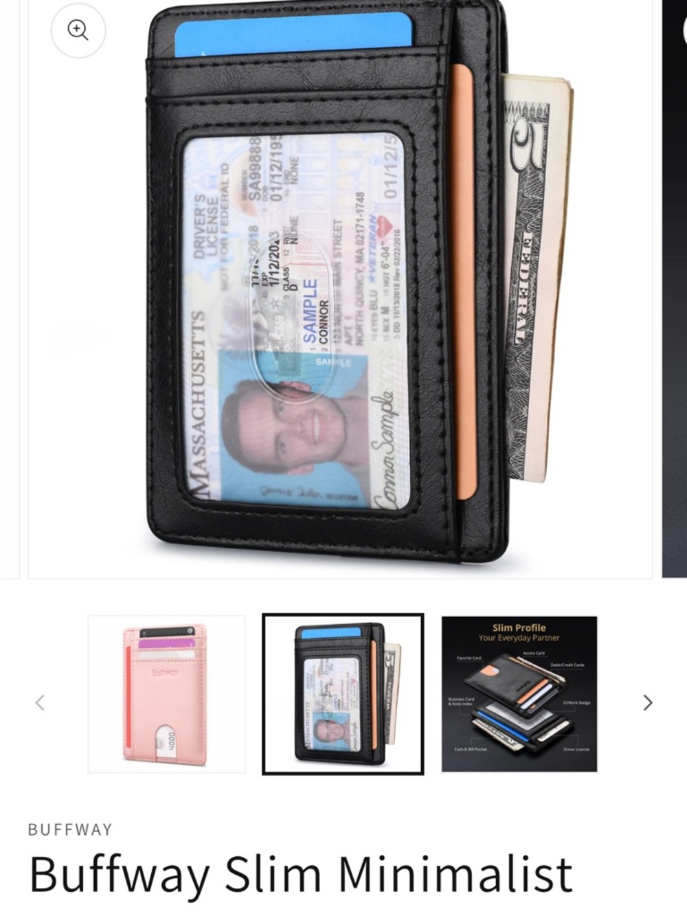 Buff Slim Minimalist Card Holder - Black - Picture 2 of 16